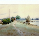 Undated watercolour by Boston artist W B Thomas depicting the pumping station.
